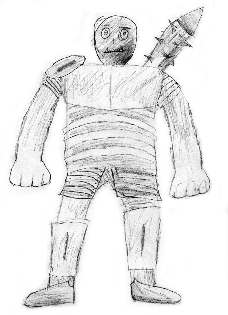 Bleistift-Illustration: Krieger mit Speer